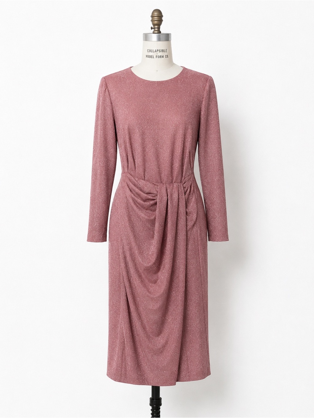 Eloquii Rose Metallic Long Sleeve Draped Midi Dress